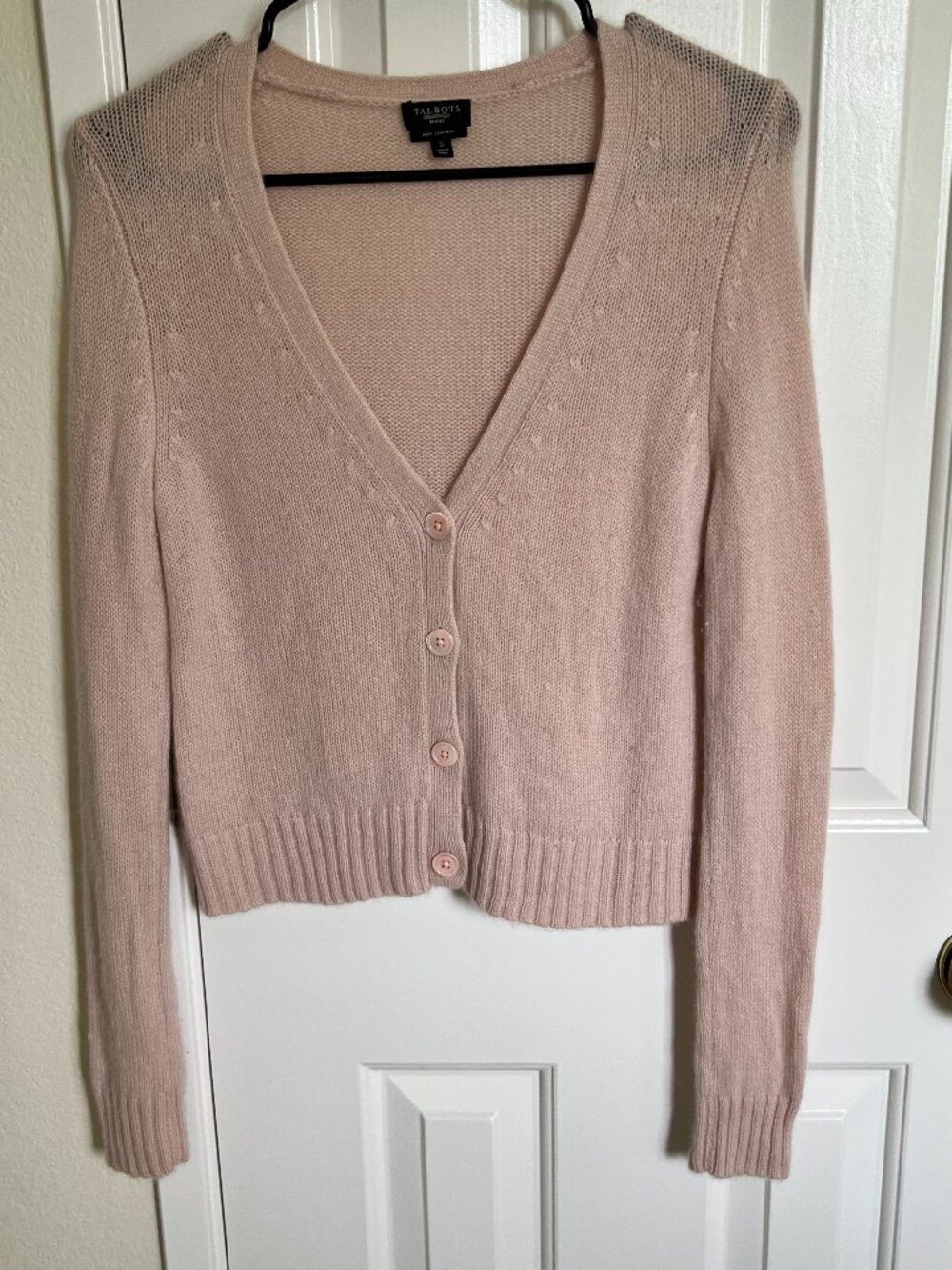 Talbots Women 100% Cashmere Sweater Cardigan, Light Pink, Size PS